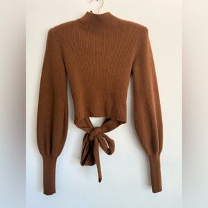Reformation‎ Osteria Open Tie Back Brown Cashmere Sweater Turtle Neck XS